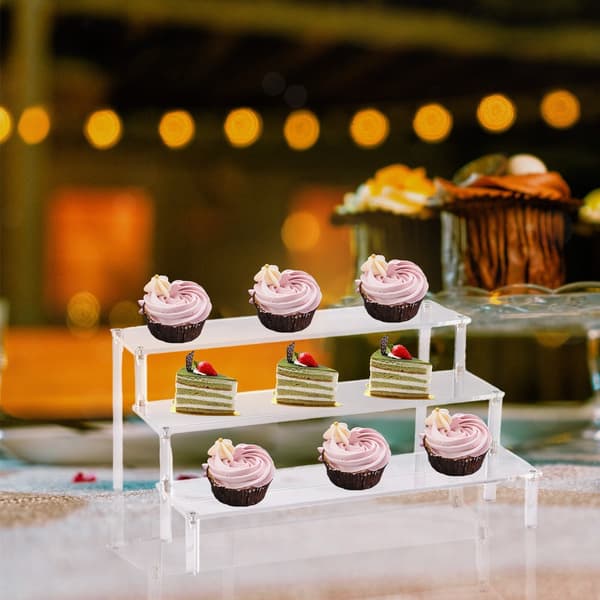 Akryl displaystativ 3-lags riser displayhylde showcase til actionfigurer cupcakes dessert slik display 30