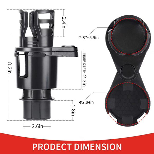 Kopholder-udvidelse til bil 2 i 1 Multifunktionel kopholder-adapter til bil med justerbar bund Kompatibel