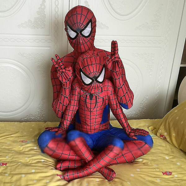 Spider-man kostym Barn Vuxna Spiderman Jumpsuit Cosplay Fancy Dress Up för Halloween Julfest H 110-120cm