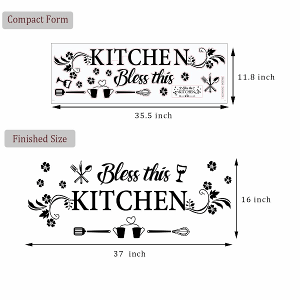 Kjøkkenveggdekor klistremerke kjøkken sitater velsigne dette kjøkkenet veggklistremerker blomsterkunst flyttbar DIY vinyl veggklistremerker for kjøkken