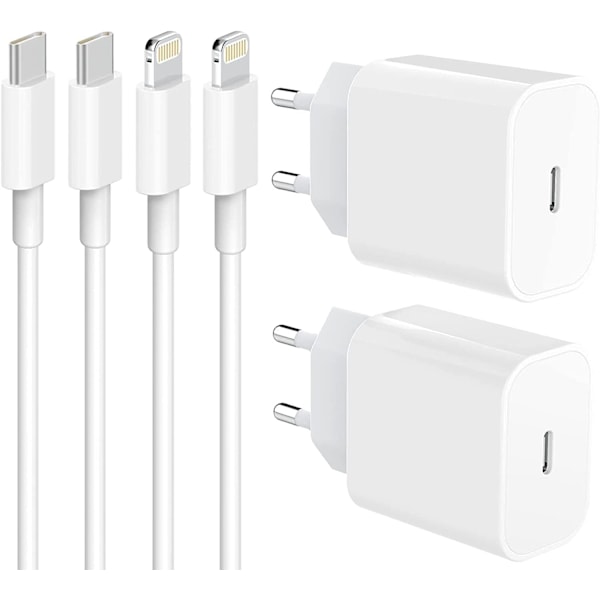 (2-PAKKAUS) 2M iPhone 20W USB C -pikalaturi JA USB-C–Lightning-kaapeli