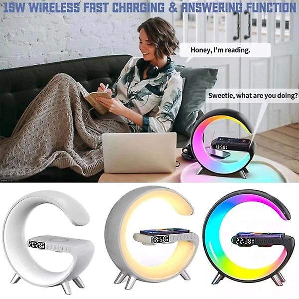 Big G Smart Light LED Trådløs Oplader Bluetooth Højttaler Alarmur Atmosfære Lys Hvid Støj Søvn Lys 2023 Ny