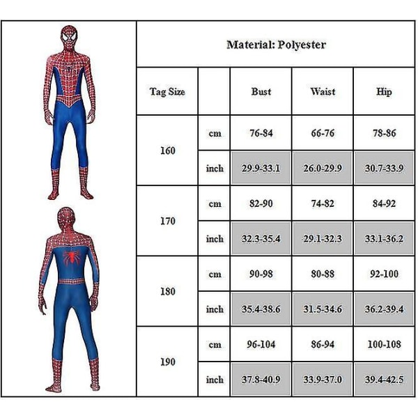 Klassisk Spiderman 3d Style Zentai helkroppsdräkt för män Superhjälte Jumpsuit Halloween Cosplay Party Dress Up H 160