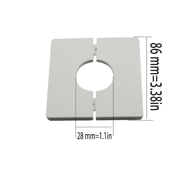 Veggsplitt 2 sett hvite ABS plast firkantede escutcheon plater med 28mm / 1,1 tommers diameter hullveggmontert vanndeksel