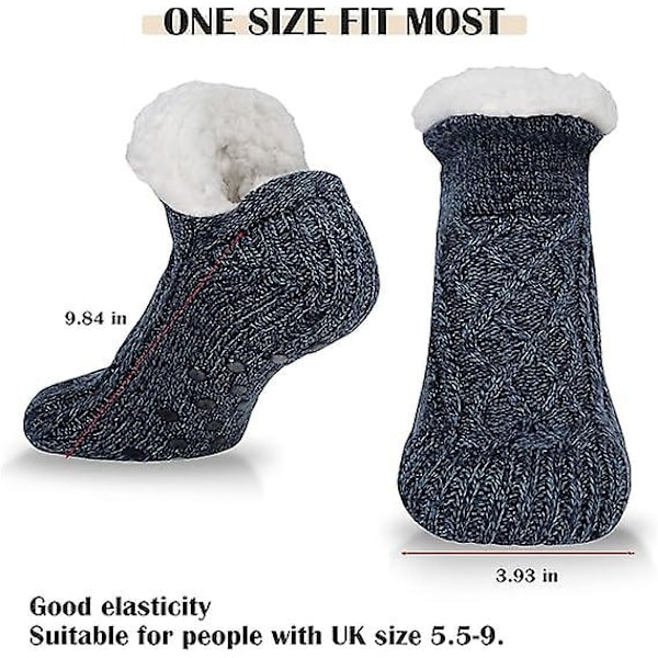 Tossut Naiset Miehet Sukat - Tossusukat, Lämpimät Talviset Vuoratut Liukueste Neulotut Fleece Sukat Tossut kokoihin 37-41, Laivastonsininen