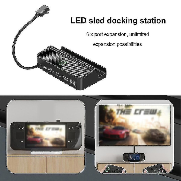 Steam Deck Dock 6 i 1 Steam Deck Docking Station Stativ Tilbehør 3*usb 3.0 Hdmi 4k@60hz Gigabit Ethernet 1000mbps Pd 60w Hub