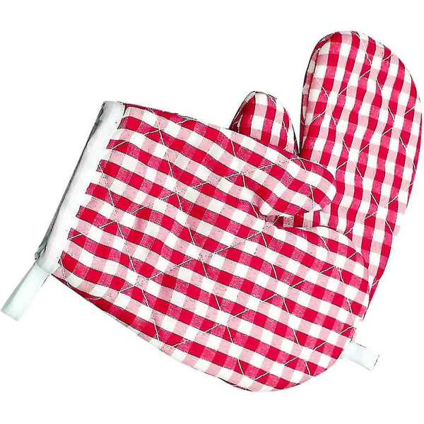 2 Pcs Kids Oven Mitts Red White Plaid Pattern Microwave Oven Glove For Lmell Children Gift