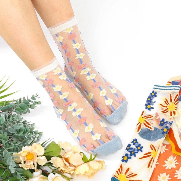 Sock Flower See Through Socks Lace Sheer Ankle Socks Mesh Transparent Socks Short Silk Stockings för kvinnor och flickor (5 par)