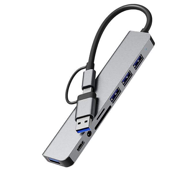 USB Dockingstasjon, 8-i-1 Hub, med PD100W, SD/TF, Audio 3.5, 4 USB-porter, for bærbare datamaskiner, T