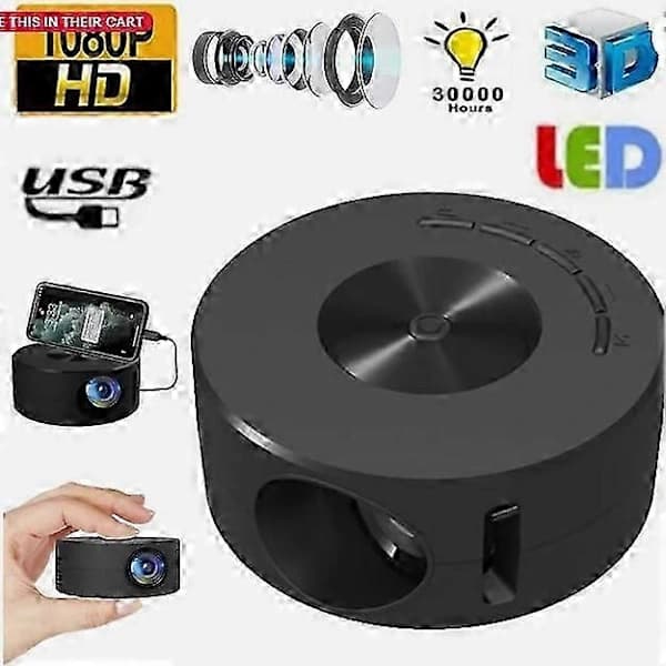 4K Mini Projektor 8000 Lumen LED 1080P WiFi Bærbar Hjemmebiograf til Android iOS Børnespil Sort
