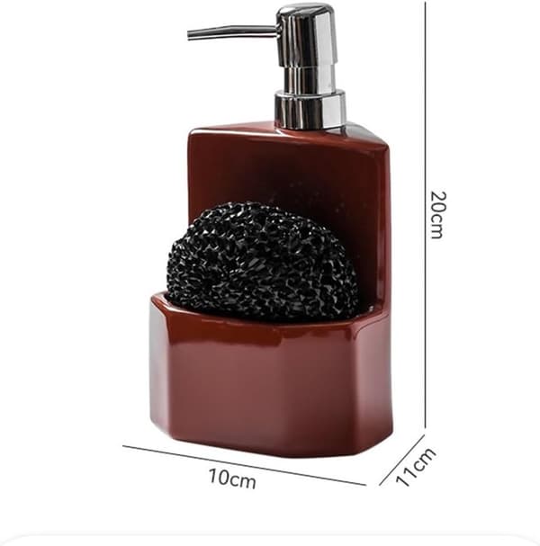 Keramisk sæbedispenser med svampeholder, 430 ml pumpe håndsæbedispenser til køkkenvask eller badeværelsesbordplade, brun blå