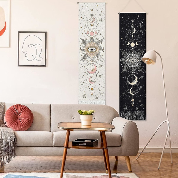 2 st sol och måne väggbonad, svart tarotkort väggbonad, bomull lång väggbonad vit+svart