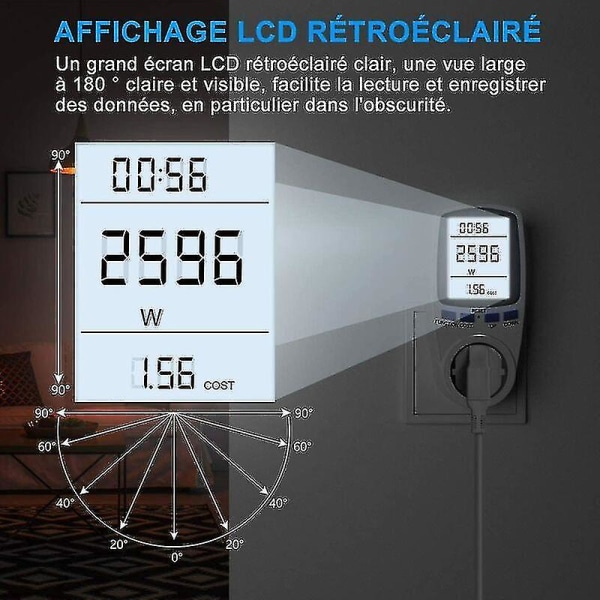 Wattmeter-pistorasia, AC 185v~264v energiankulutusmittari, pistorasia LCD-näytöllä