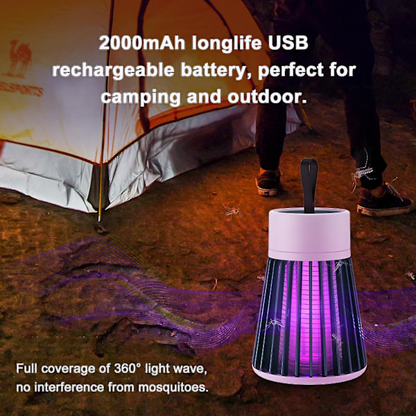 Bg-002 Elektronisk myggfångare hushåll bärbar myggdödande lampa insektsfångare fälla med LED-UV 368nm för flugor skadedjur mygg 2000mah laddningsbar Mo