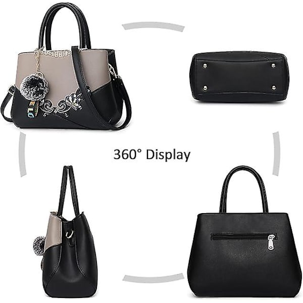Dame Top-Handle Taske Skuldertaske Pom Pom Dekoration Damer Tote Taske Messenger Taske Rejse Vandtæt PU Læder (Grå A+ Pom Pom Dekoration)