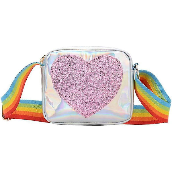 Trendy Kids Jenter Pung Sequin Hjerte Regnbue Skulderstropp Vesker Håndveske For Små Jenter Småbarn (sølv)