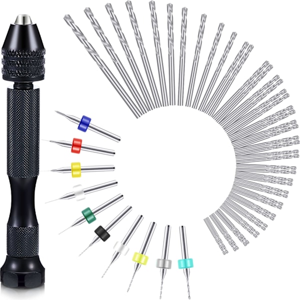 57-delad handborrbitsset, stifthandborr, 46-delad mikrospiralborr och 10-delad minidrillbits (slumpmässig färgborr)