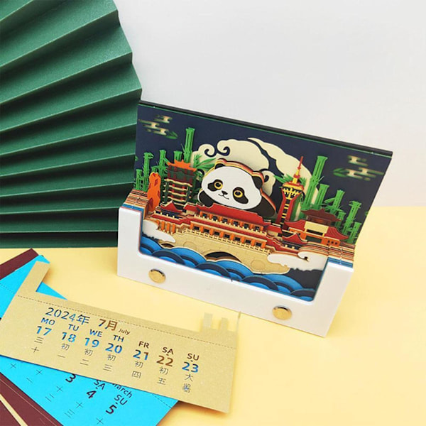 3D Kreativa Kalendrar, Färgglad Skrivbar Anteckningsblock 2024 Kalender, 77 Ark Pappersutskärning Panda Skulptur Kalender, Skrivbordskalender
