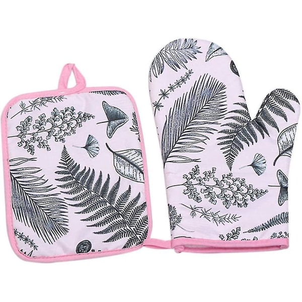 2pcs Oven Mitts And Pot Holders Heat Resistant Oven Gloves Non Slip(pink)