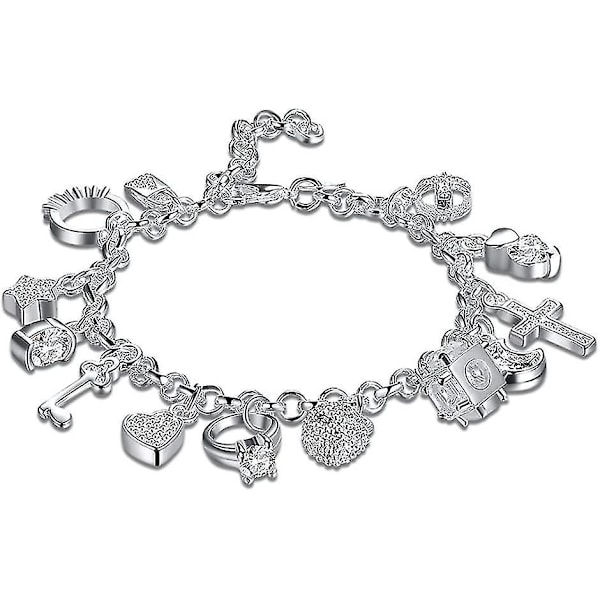 Dame Charm Armbånd, Dame Personlige Charm Armbånd 925 Sterling Sølvbelagt Mode Krystal Vedhæng Armbånd Gave Til Piger