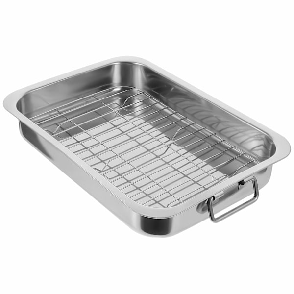 Djup ugnsform med galler och stekplåt, nonstick-stål ugnsform, lasagneform, ugnsplåt med handtag för stekning