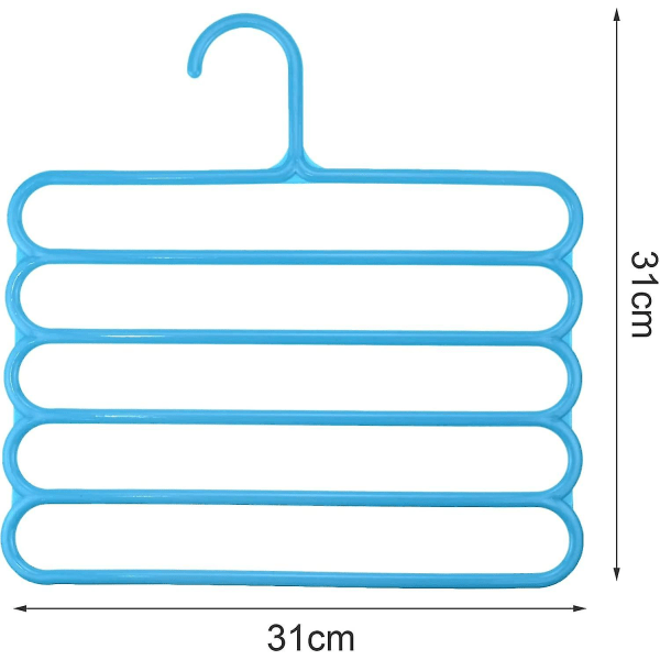 8 kappaleen tilaa säästävät housuripustimet Muoviset monikäyttöiset henkarit 5 housuille Liukumattomat Vaatekaappi sininen