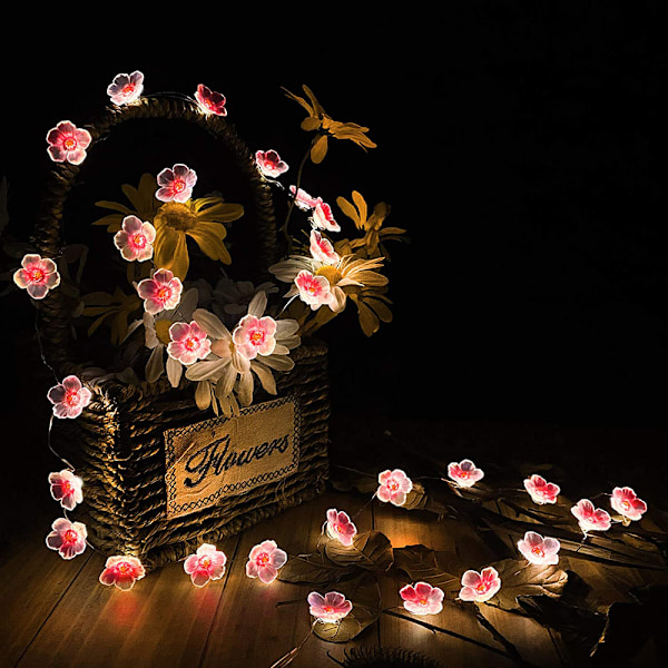 3M Rosa Körsbärsblom 30LED Ljusslinga för Utomhus Juldekoration Självförsörjande Batteridriven Lamp Ljus