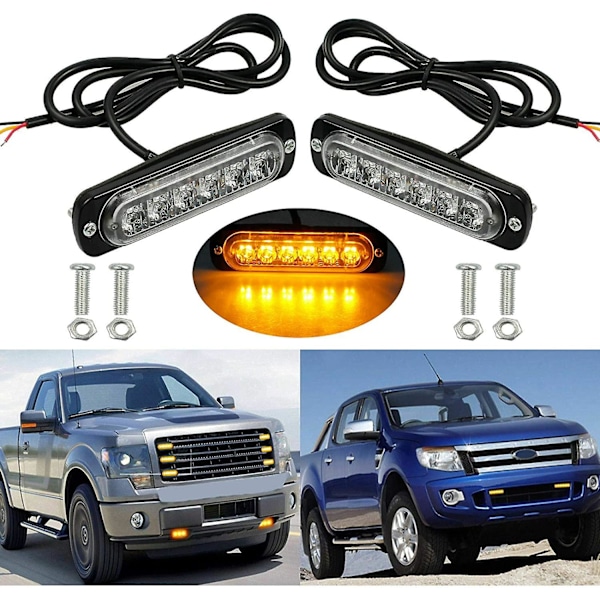 Hätävilkku, 8 kpl 6 LED:n keltaista vilkkuvaa lamppua, 12/24V varoitusvilkut autoon