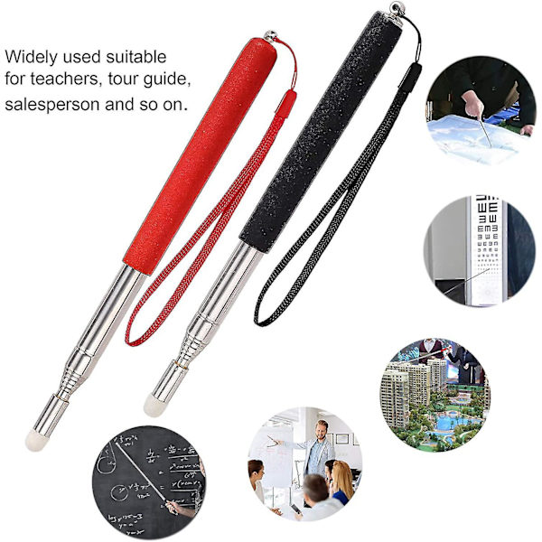 Retractable osoitinkeppi opettajille, 2 kpl (musta + punainen)