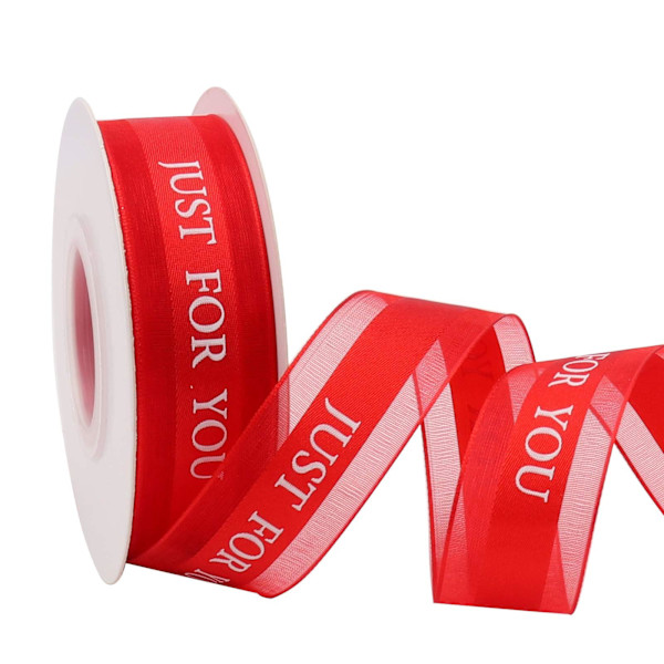 Rött bandtryck JUST for You Fabric Craft Ribbon Perfekt för hantverk, rosetter, presentinslagning, blombukett