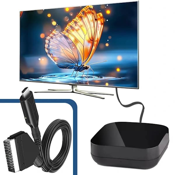 SCART til HDMI-konverter 1080P Plug and Play-adapter med USB-strømkabel til TV-projektor VHS PS2 PS3 Sort