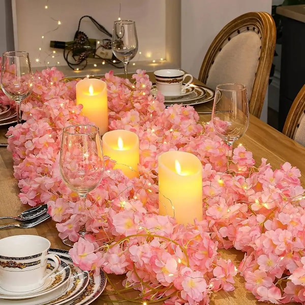 Konstgjord sidenblomstergirlang med 20 LED 2M ljusslinga för bröllopsfest sovrumsdekoration