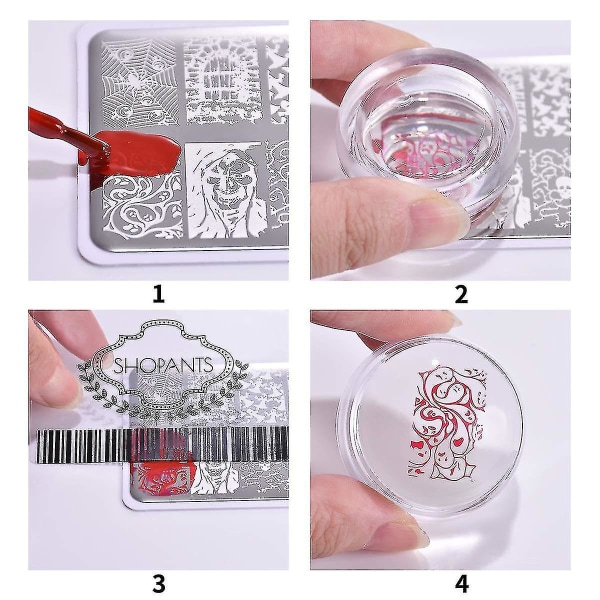 Klart silikon rektangulært neglekunstsett med spatel, rektangulær gelé stempel neglekunstmaskin blå