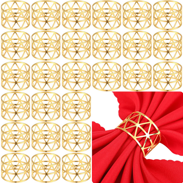 50 st guld servettringar i metall, servettringshållare med ihålig design, delikata servettringar i bulk för bröllop och födelsedagsfest
