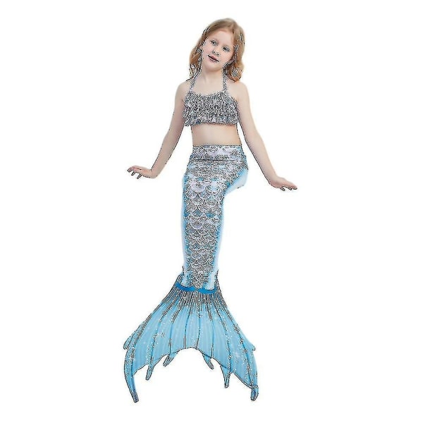 3st Mermaid Tails Barn Baddräkt Kostymer Med Monofins Bikini Simning L(125-135cm height) Style A
