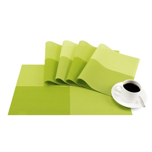 Deluxe PVC Woven Vinyl Non-Slip Heat-Resistant Grid Green Placemats Kitchen Dining Party Environmental Table Mats Place (Green, 6)