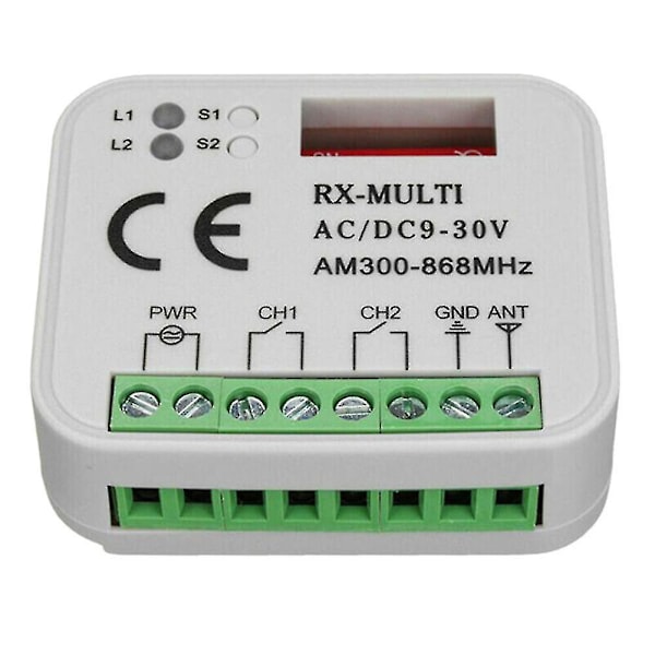 Garasjeport fjernkontroll mottaker 433 868mhz Multi 300-900mhz Ac/dc 9-30v mottaker med fjernkontroll