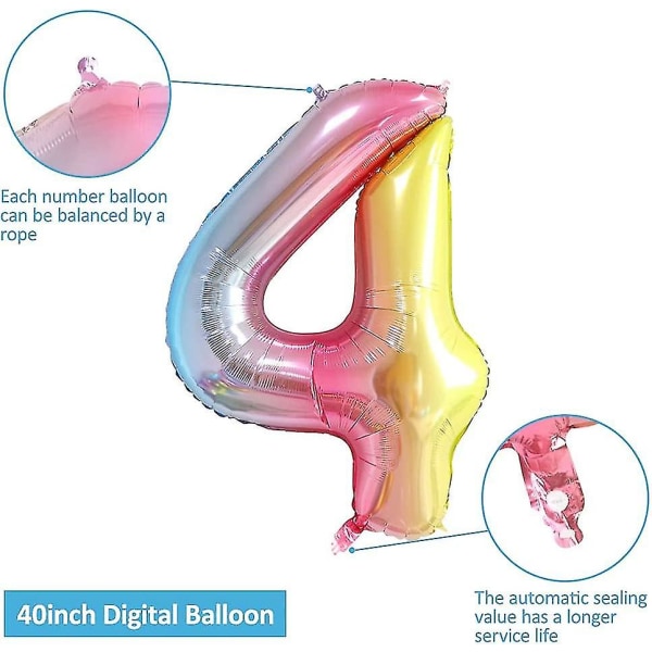 Numeropallon, 40 tuuman suuri sateenkaaren folio Mylar helium-ilmapallot syntymäpäiväjuhliin, 4