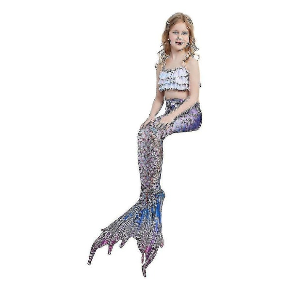 3st Mermaid Tails Barn Baddräkt Kostymer Med Monofins Bikini Simning S(105-115cm height) Style H