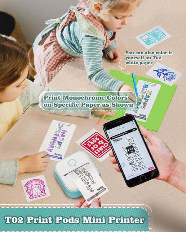Miniprinter - Termisk etiketprinter til børn - Bærbar miniprinter
