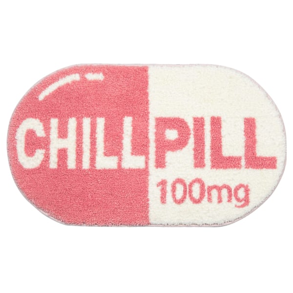 Hauska söpö Chill Pill -kylpymatto, pieni vaaleanpunainen kylpyhuoneen matto, kylpyhuoneen sisustus, esteettinen kylpymatto, liukumaton, pestävä, vettä imevä