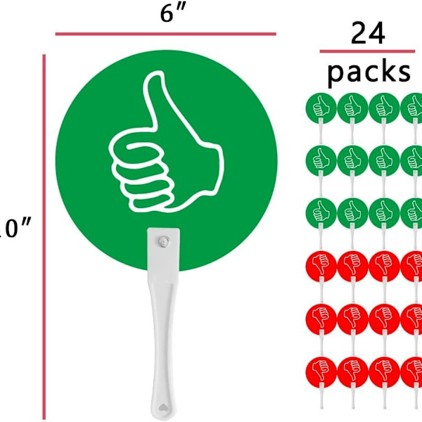 Tommelfinger op og tommelfinger ned-padler til afstemning i klasseværelset, lærerbegivenhedsrekvisitter og auktionsskilte 24 pakker