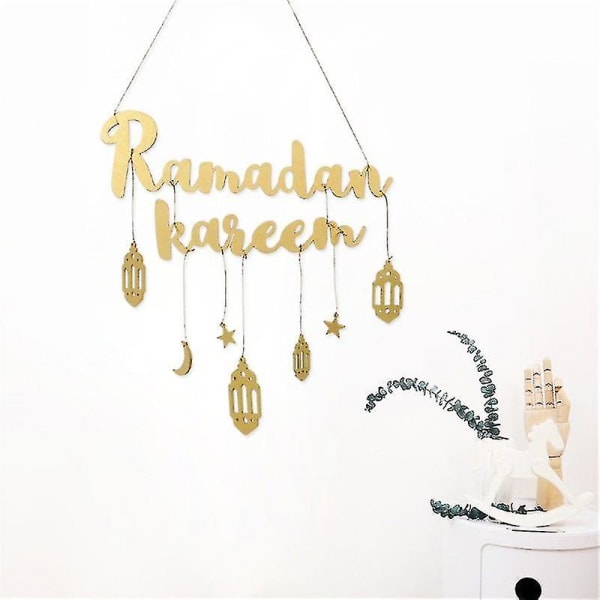 Ramadan Kareem -koriste, puinen riipuskoriste, Eid Mubarak -puinen seinäkilpi, kuu- ja tähtiripus