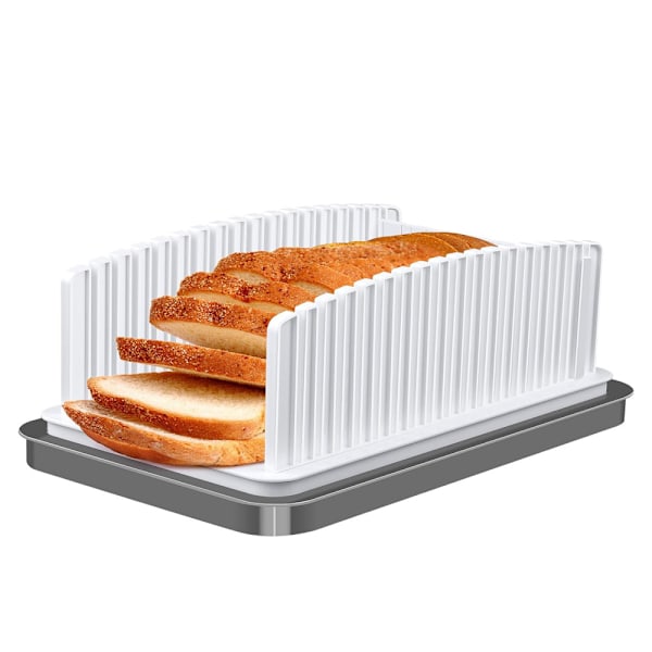 Uppgraderad brödskärare för hembakat bröd, brödskärningsguide justerbar bredd längd, hopfällbar och kompakt bröd