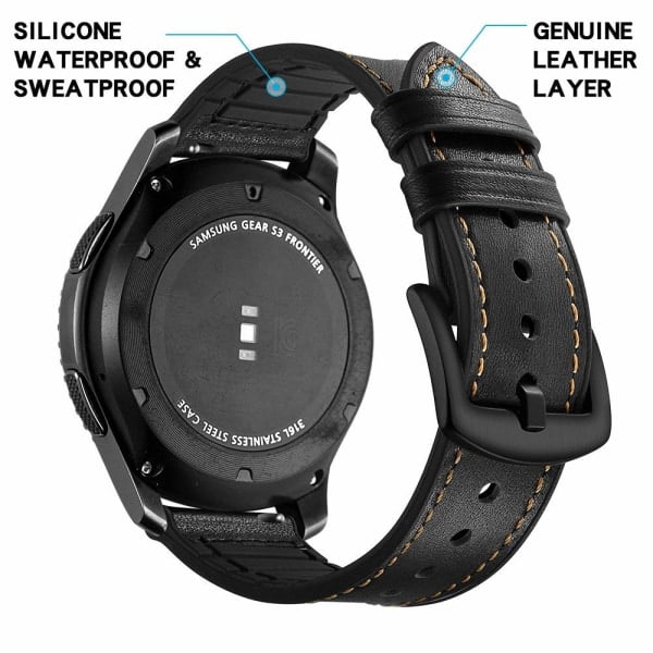 Armband Samsung Gear S3 Classic, Frontier, Galaxy Watch 22 mm Läder Svart