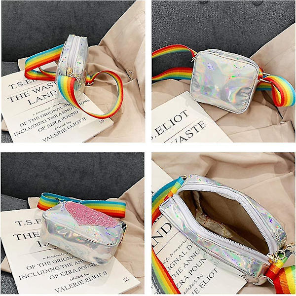 Trendy Kids Jenter Pung Sequin Hjerte Regnbue Skulderstropp Vesker Håndveske For Små Jenter Småbarn (sølv)