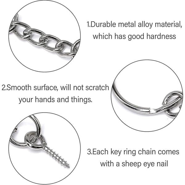 50 stk. metalldelte nøkkelringringer, nøkkelringer med lenkekjede, åpen hoppring