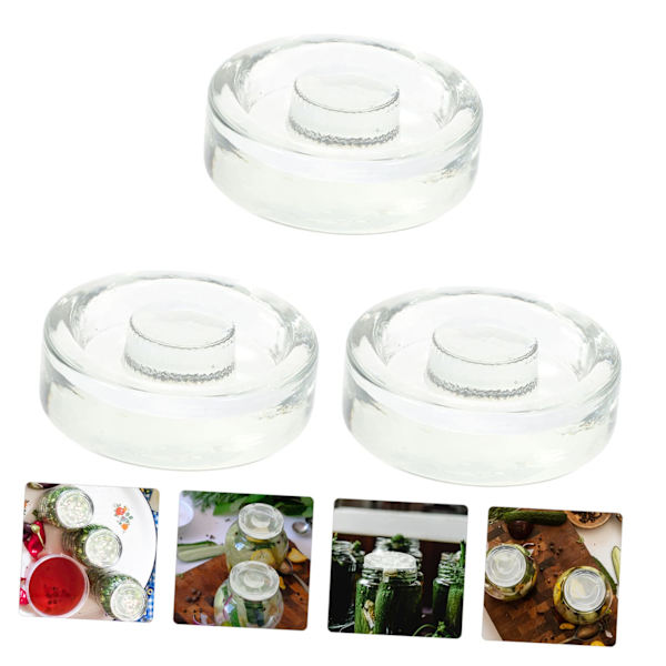 Sylteglasslokk 3 stk Mason Jar Steinpressingbøtte Sett Fermenteringsvekter Starter Hermetiseringsutstyr Lokk Vannbad