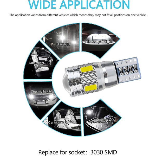 Glödlampa T10 W5w Led Kupol Ljus Bil Interiör Led Nattljus Bil Lämplig För Nummerplåtsbelysning, Sidolampor, Positionsljus Och Kupol Ljus (4 Stycken