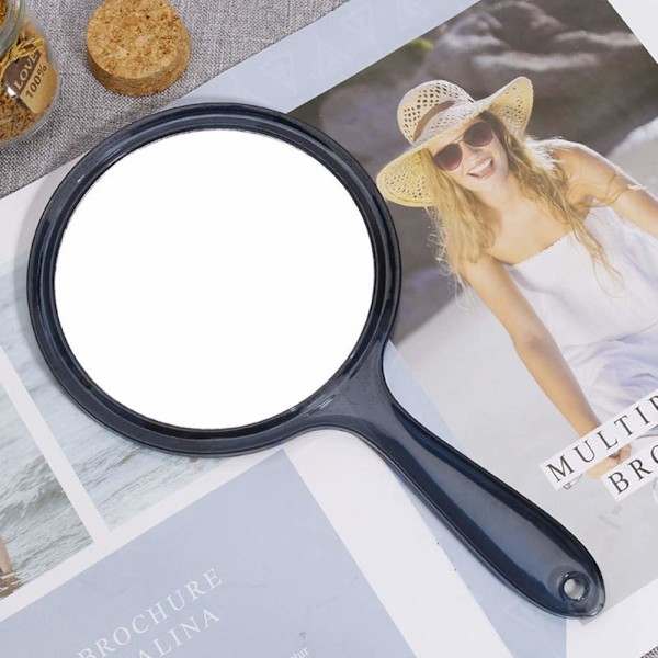 Makeup Hand Mirror Magnifying Large Travel Handheld Mirror Cosmetic Mirror Acrylic Clear Finish Round Mirror (Svart)